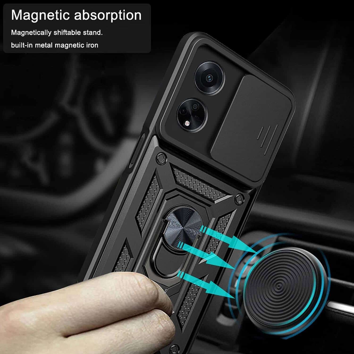 For Oppo A38 A58 4G Anti Scratch Rugged Magnetic Car Mount Ring Shockproof Heavy Duty Cover (Black) For Oppo A38 A58 4G Anti Scratch Rugged Magnetic Car Mount Ring Shockproof Heavy Duty Cover (Black)